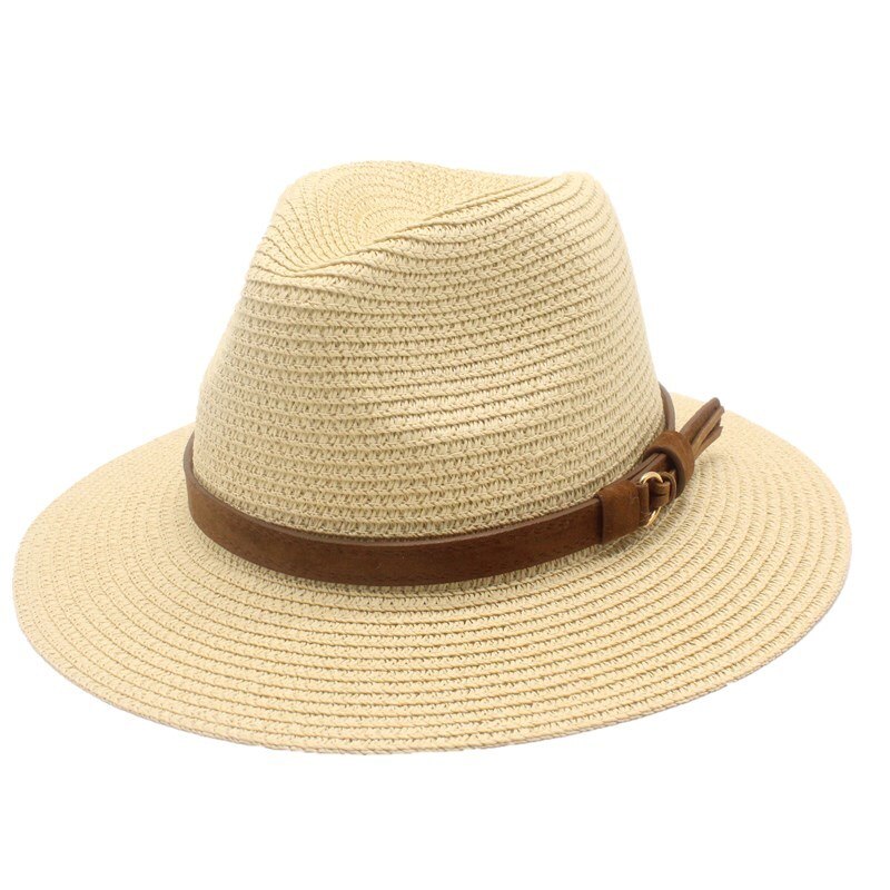 Sommer sol hat til kvinder halm sol hatte bred skygge solskærm kasket solid halm jazz hat strand cap sombrero panama gorras: Beige