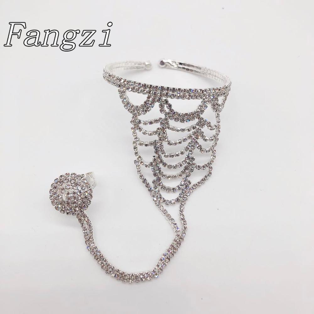 Pulsera de Boda nupcial, joyería de diamantes de imitación brillantes de exquisita, combinación de dedo, pulsera de cristal, de joyería