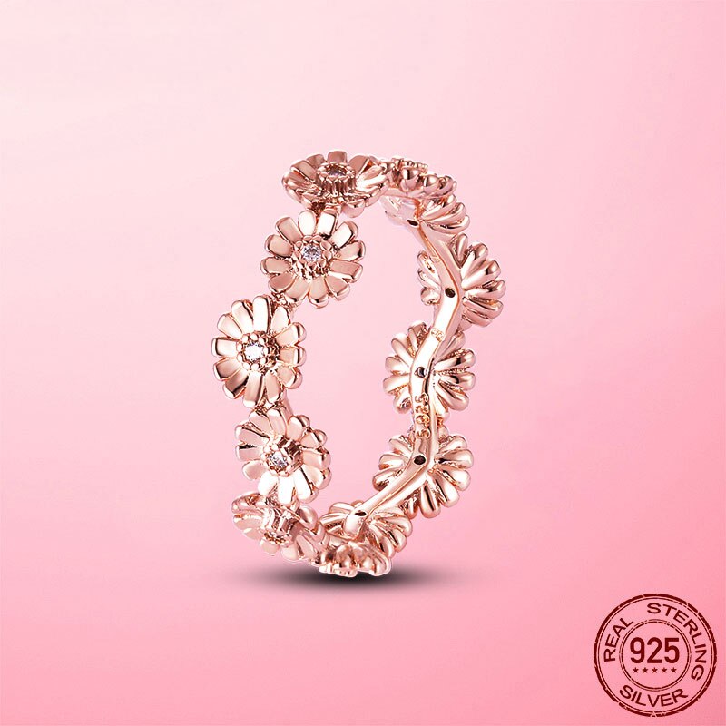 Authentieke 925 Zilver Fonkelende Daisy Bloem Kroon Vinger Ring Voor Vrouwen Originele Zilveren 925 Sieraden Beste Cadeau: 7 / PTR005