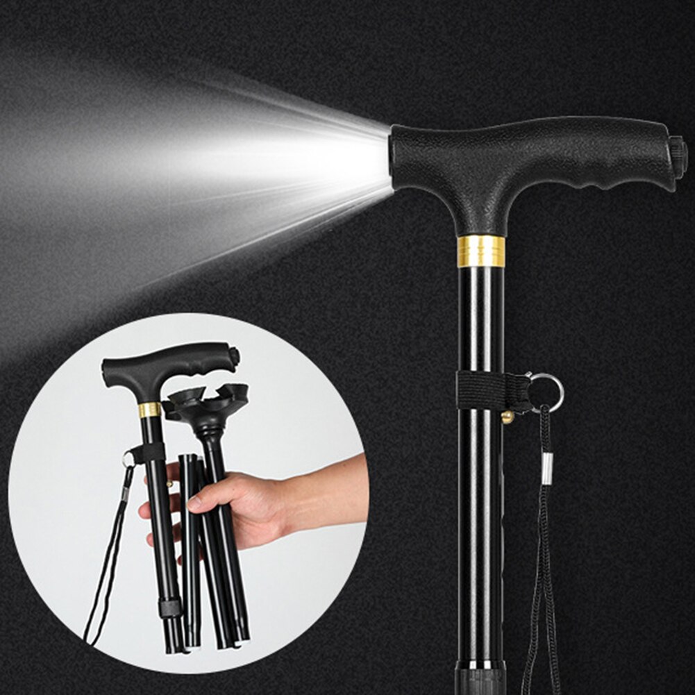 Aluminium Alloy Folding Adjustable Multifunctional Walking Cane with LED Light