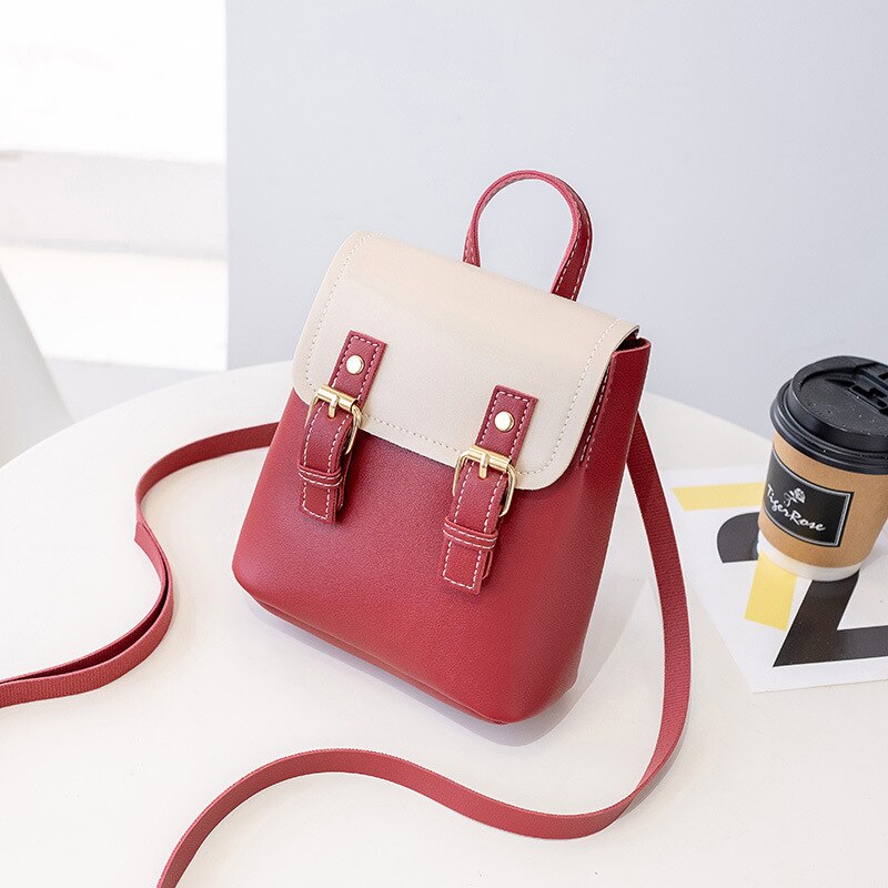 femmes sac à dos multi-fonction voyage sac tendance collège vent couleur unie pu cuir sac seau sac: Rouge