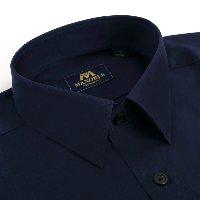 Camisa de vestir de para hombre, camisas de corte Regular a la , camisas de negocios de manga larga con gemelos, Color sólido, azul marino