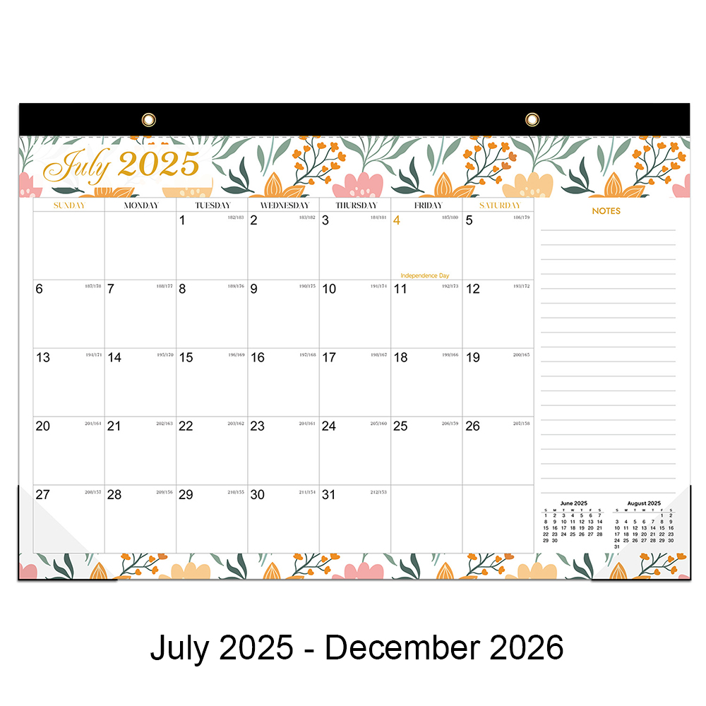 25-26 Year Colorful Wall Calendar Simple Desktop Calendar 18-Month English Calendar Jul - Dec For Home School