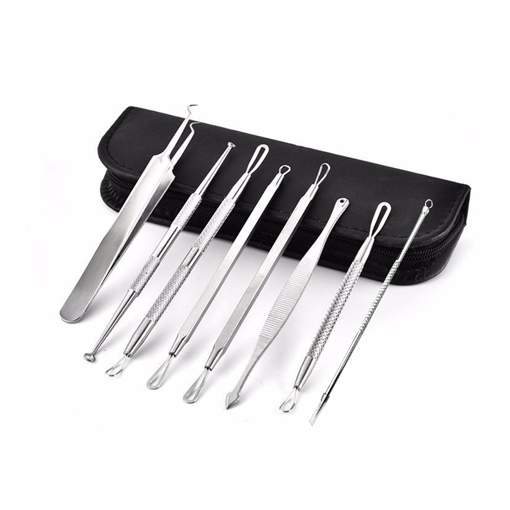 7PCS Black Dots Extractor de cravo Acne Black Spots Remover Blackhead Comedone Removal Needles Clip Tweezer Set Face Skin Care