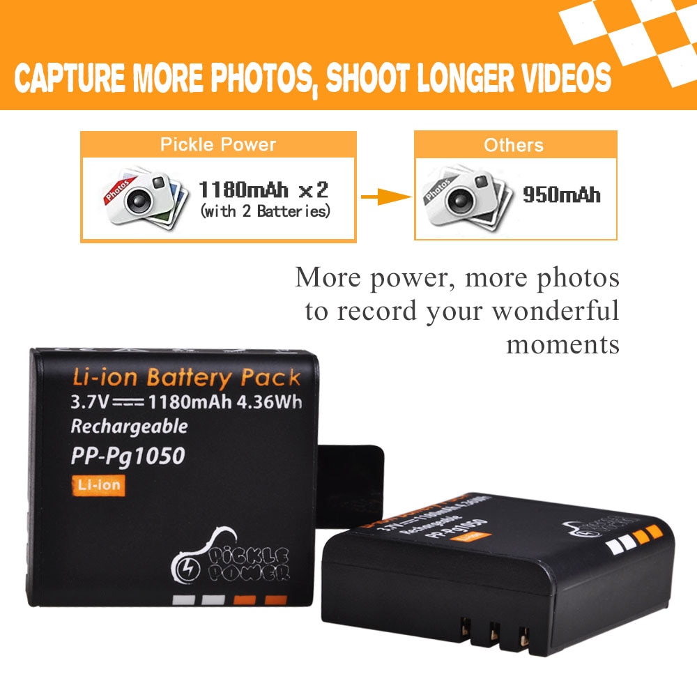 4 Uds 1180mAh PG1050 batería y cargador USB con LCD para SJCAM SJ4000 M10 SJ5000 SJ5000X para EKEN H9 H9R H8R H8 GIT PG900