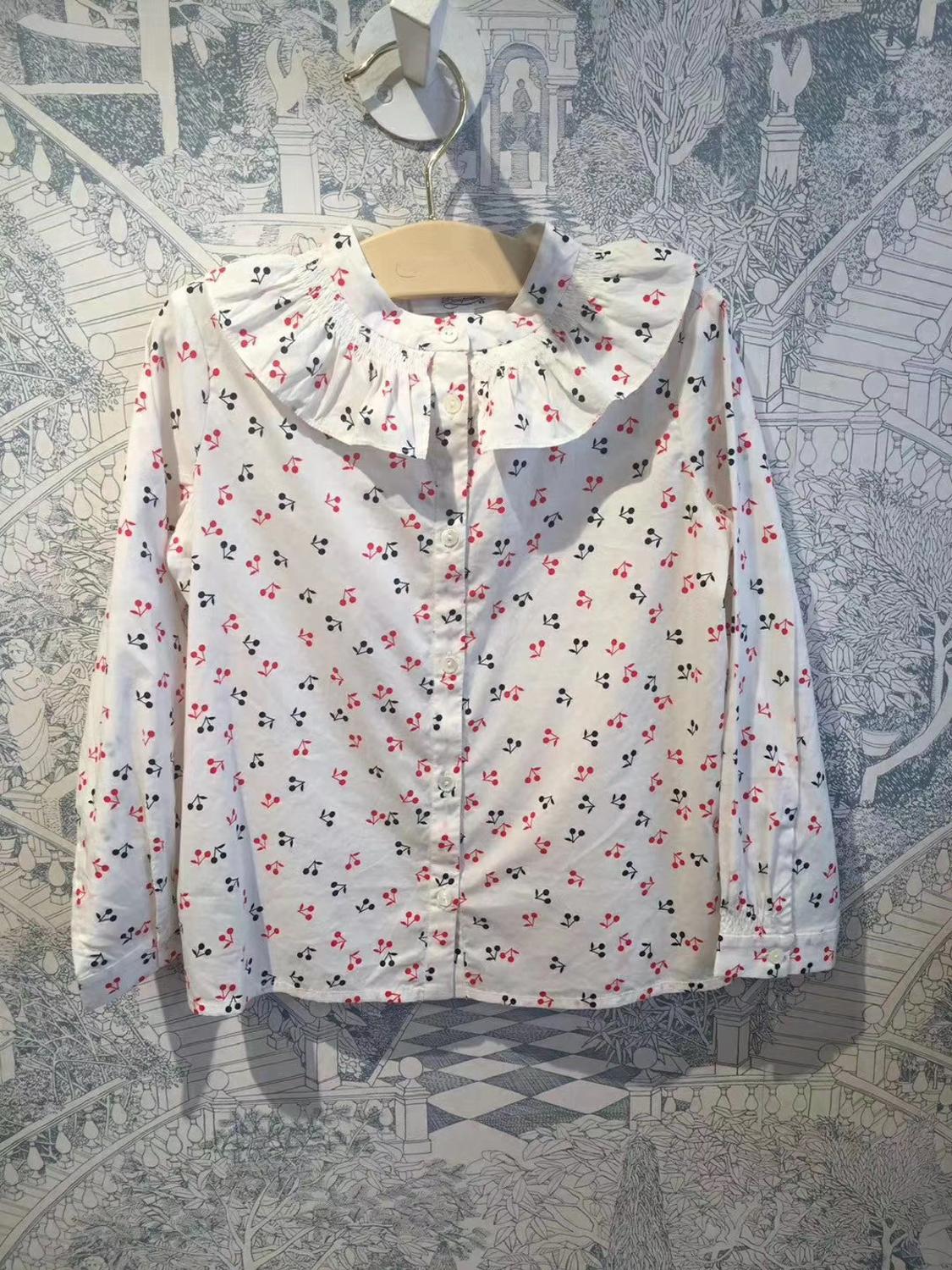 Baby shirt rood kersenpatroon wit kleur schattige kindermeisjes shirts lange mouwen meisjes tops