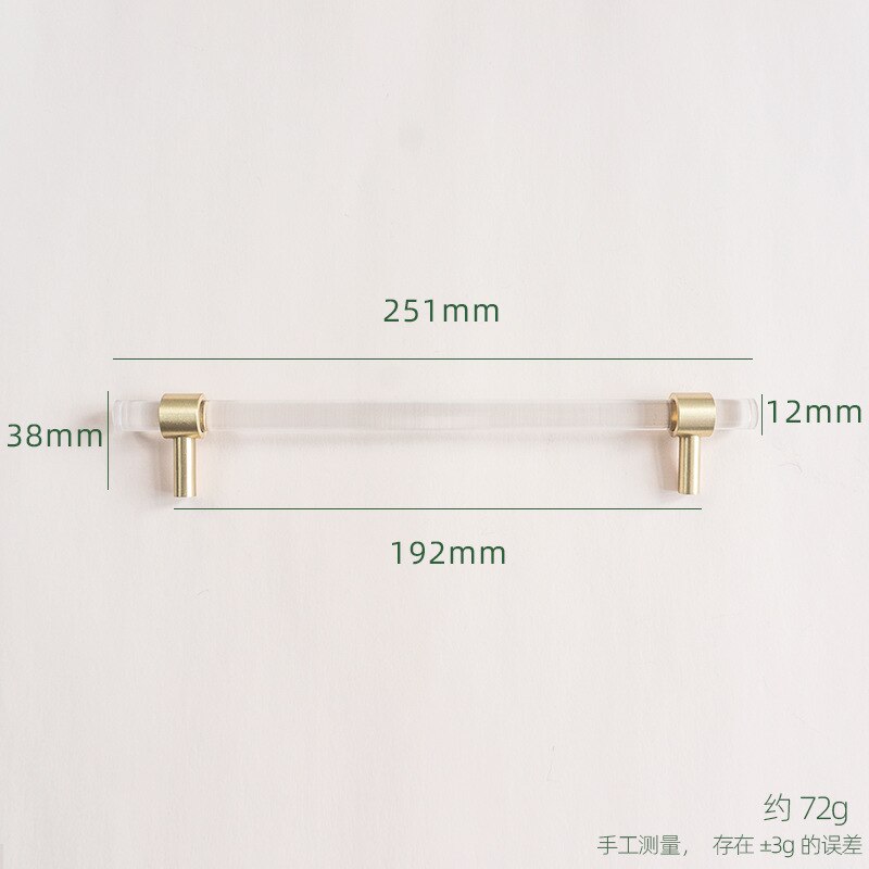 Acryl Messing Strip Handvat Moderne Minimalistische Kast Golden Transparante Lade Garderobemeubilair Licht Luxe Deurklink: Hole to hole 192mm