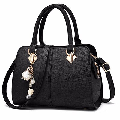 vrouwen hardware ornamenten solid totes handtas lady party purse casual crossbody messenger schoudertassen: Black