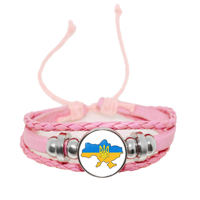 Tryzub ukraina przycisk skórzana bransoletka ukraińska runa Vintage wzory 20mm szkło Cabochon biżuteria dla kobiet mężczyzn klasyczny prezent: Pokryte niebieskim cynkiem