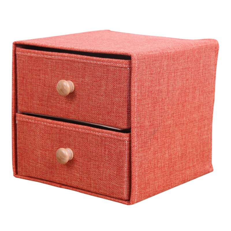 Household Linen Fabric Drawer Desktop Cosmetic Storage Drawer Wooden Handle Linen Double Storage Box Foldable Storage Box: O