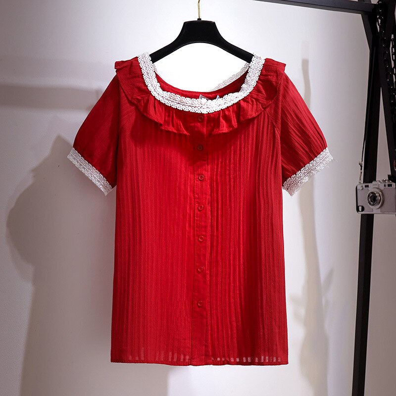 Ladies Summer Plus Size Tops For Women Large Blouse Short Sleeve Loose Casual Lace Cotton Button Shirt 4XL 5XL 6XL 7XL