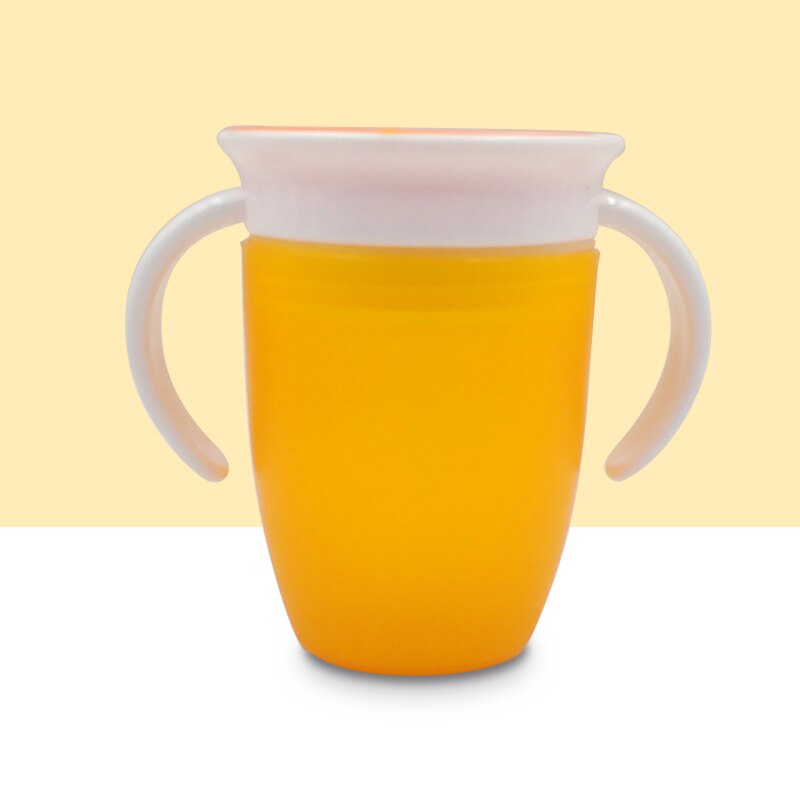 360 Degrees Can Be Rotated Baby Learning Drinking Cup With Double Handle Flip lid Leakproof Magic Cup Infants Water Cups Bottle: Orange