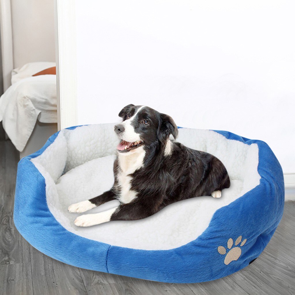 Kleine Pet Hond Kat Bed Puppy Kussen Huis Huisdier Zachte Warme Kennel Hond Mat Deken Puppy Warm Nest Slapen pad Mat Bed: Blue