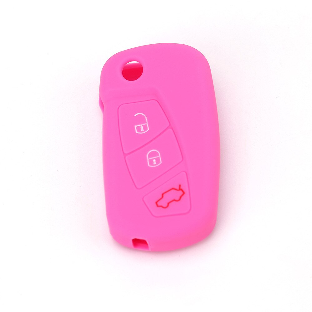 3 Buttons Silicone Car Key Case for Ford KA MK2 Aftermarket Folding Keychain Holder Remote Control Fob Protector Cover: Pink