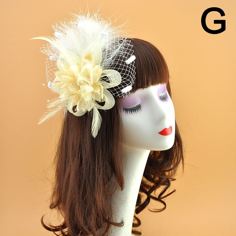 Mode Mesh Fascinators Hoed Vrouwen Wedding Cocktail Thee Party Solid Bloem Veer Tovenaar Hoofddeksels Bruids Haaraccessoires: G