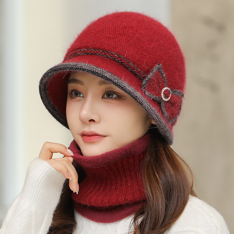 warm Girl Winter Autumn beret hat for women Wool knitted hat for mom Rabbit fur beret solid lady cap fall hat Female cap