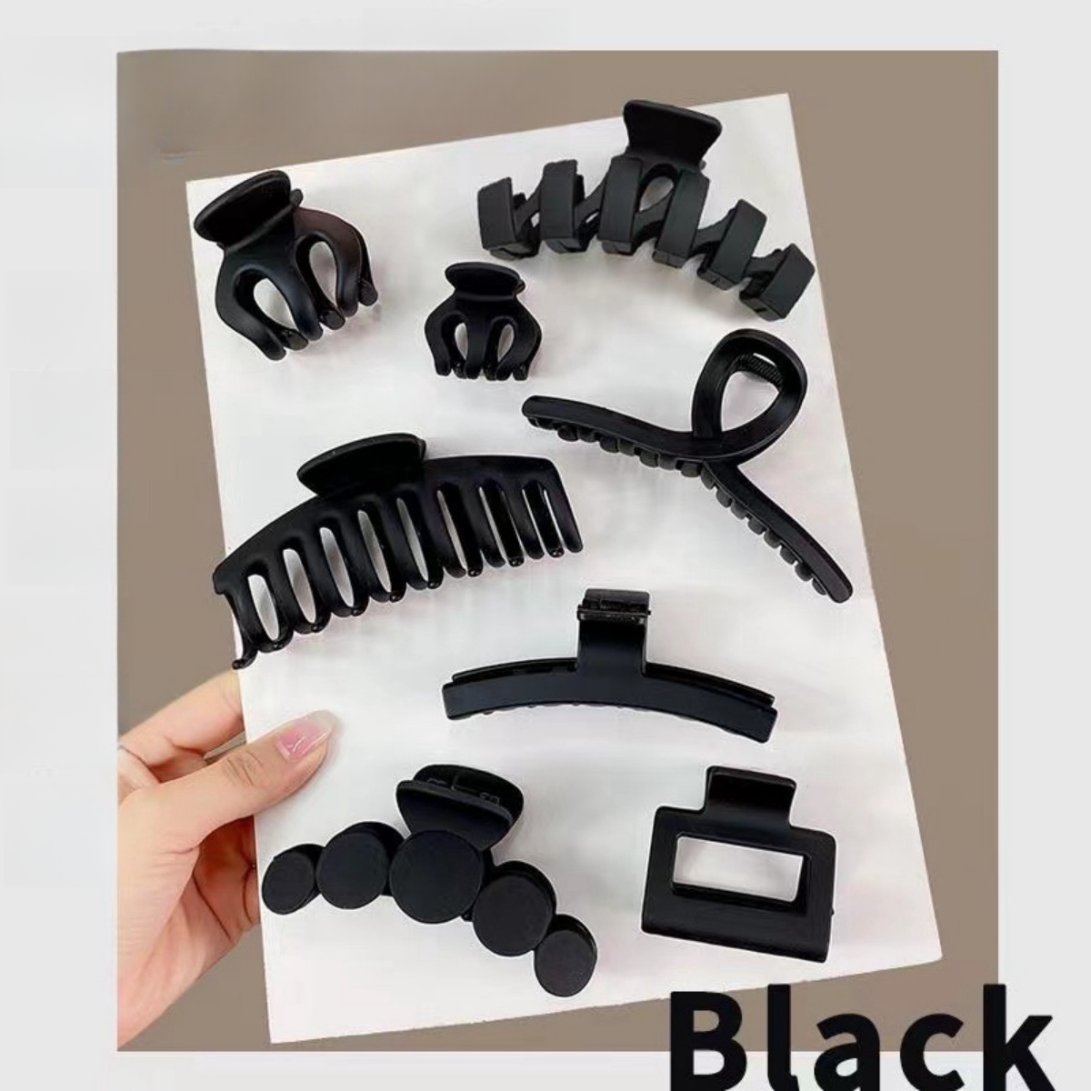 8 unids/set Clip de tiburón grande Clip cuadrado Color femenino pinza de cola de caballo alta fija fuerte el cabello: Negro