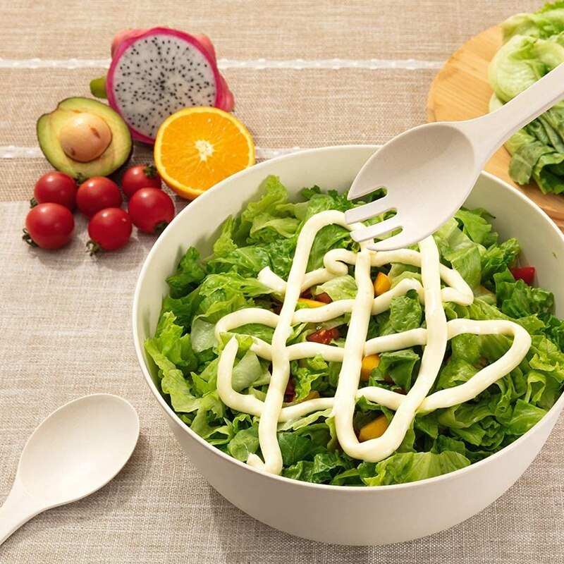 Bamboo Fiber Salad Bowl With Server Set Mixing Bowl Pure Bamboo Salad Wooden Bowl With Bamboo Cover Spoon