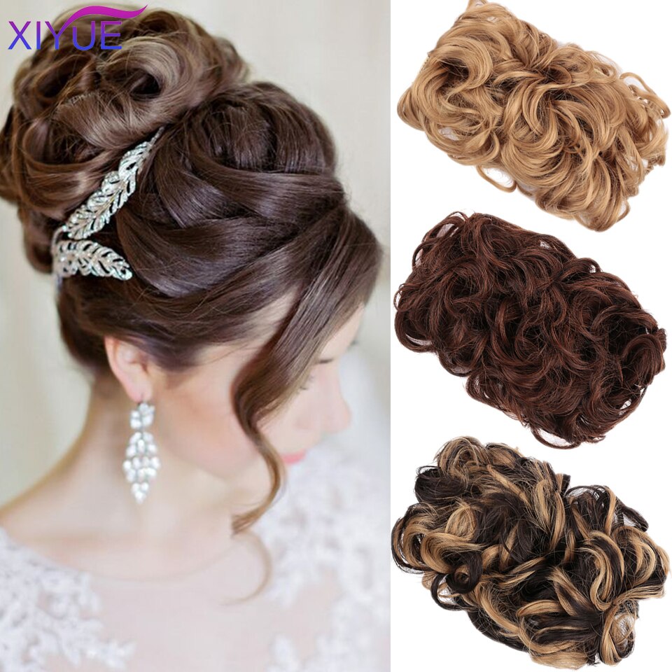 Easy to Wear Hair Bun Clip in Hair Extension Clip Curly Hair Chignon Synthetic Hair Messy Chignon For Bride Wedding