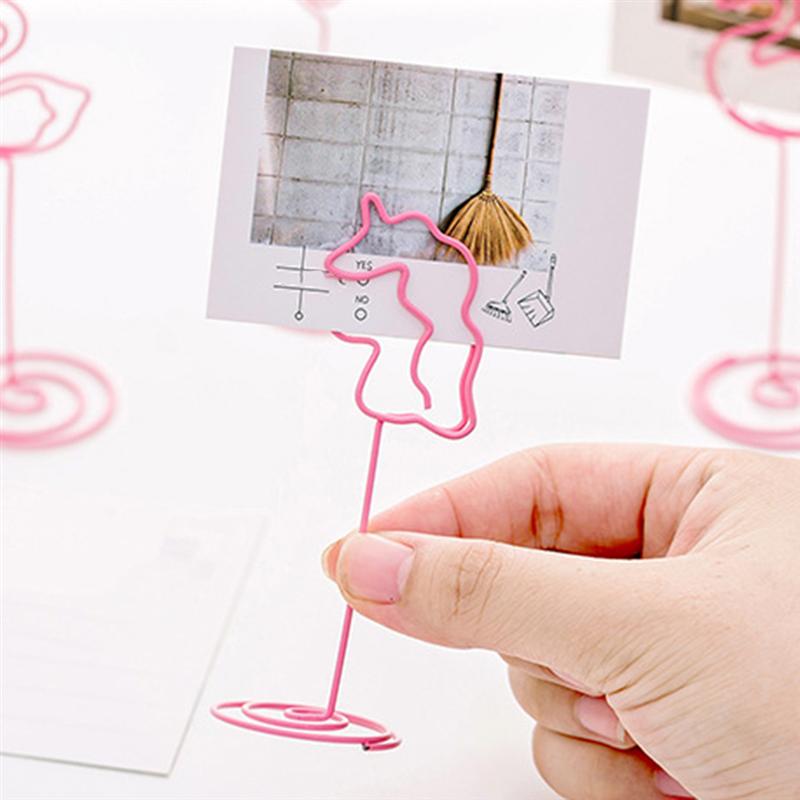 12pcs Titulares do Número da Tabela Cartão Unicórnio Forma Foto Clips Titulares Menu Estande Titular Lugar Cartão de Papel Bonito para a Casa rosa