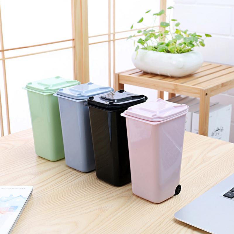 Mini cubo de basura con ruedas para el hogar y la Oficina, cubo de plástico de escritorio, cubo de basura, Mini cubos de basura, tijeras pequeñas, lápiz