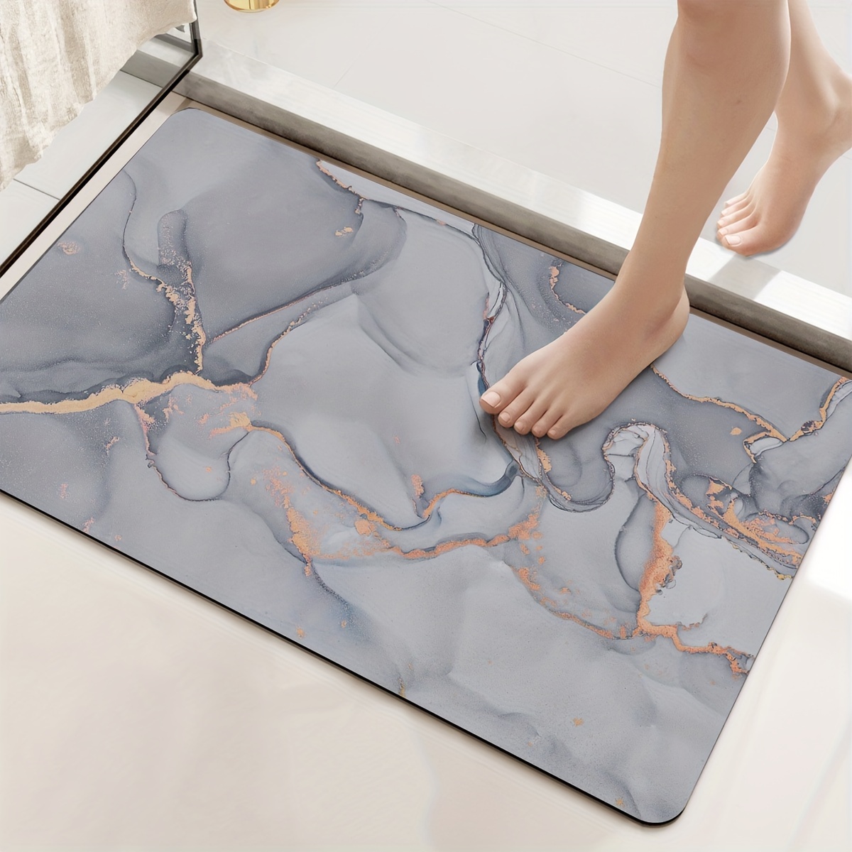 Marmorierung Muster Badezimmer Rutschfeste Matte Saugfähige Toilette Bodenmatte Haushalt Schlafzimmer Türmatten Waschraum Teppich Küche Teppiche: WHITE / 400MMx600MM