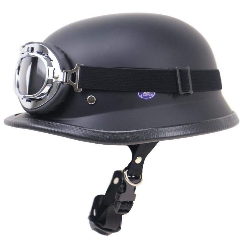 Motorhelm Duitse Lederen Vintage Casco Moto Motorfiets Open Gezicht Retro Half Helm Chopper Biker Piloot Dot Size S-XXL: Matte Black / S