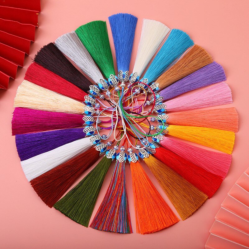 Pincel de flecos de seda, accesorio colgante para la fabricación de joyas DIY, borla de satén de seda, artesanía hecha a mano, suministro, 5/10 piezas, 8cm