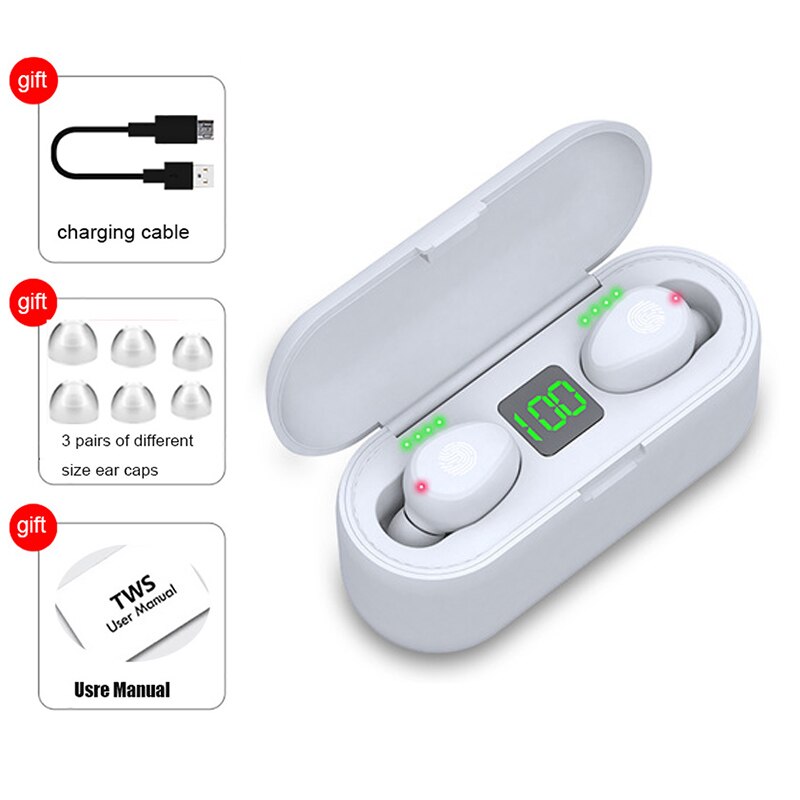 Bluetooth Headphone 5.0 Touch Control Wireless Headset LED Display Earphone Gaming Auriculares Sports Waterproof Earphone F9 TWS: F9-1 white