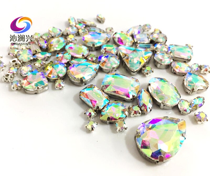 68 stk / pakke ab farve top-niveau glas krystal sy på sten, mix størrelse klo rhinestones diy / tøj tilbehør / bryllup dekoration