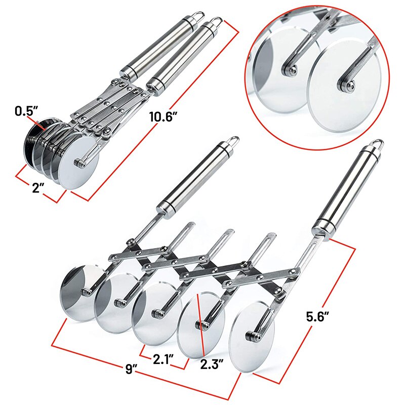 Pastry Cutter 5 Wheel Dough Cutter and Dual Fluted Ravioli Cutter Wheel/Pizza Cutter Wheel Versatile Brownie Cutter