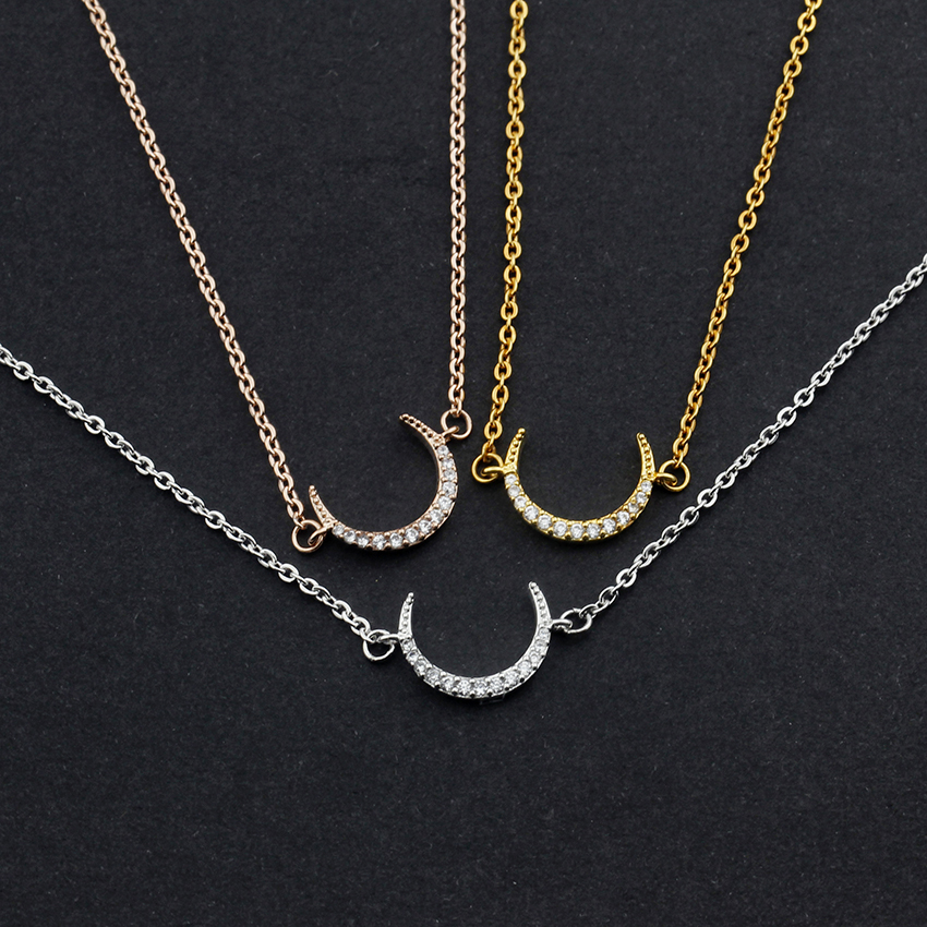 Gold Color CZ Crescent Moon Bracelets & Bangles Jewelry Stainless Steel Chain Geometric Charm Bracelet Femme Bileklik Erkek