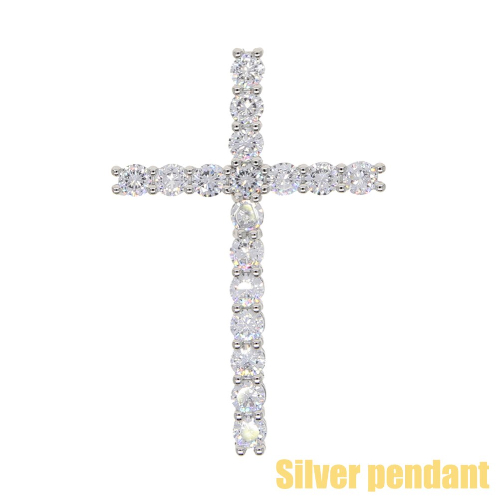 Iced out bling women girl jewelry hiphop bling 5A cubic zirconia cz tennis chain 30*50mm cross pendant choker necklace: silver pendant