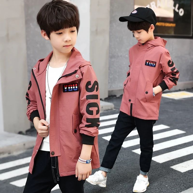 Płaszcz chłopięcy 4-13 lat 2020 nowe ubrania wiosenne zagraniczne dziecięce wiatrówki w wielkim chłopcu koreański, z długimi wiatrówkami: pink / 4 t