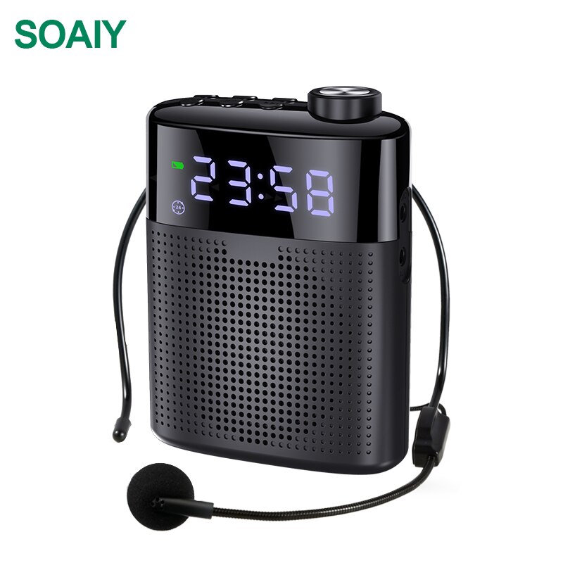 Portable Wireless Bluetooth Megaphone Wired Voice Amplifier Mini Loudspeaker with Microphone Support FM Radio TF AUX Alarm Clock: Black