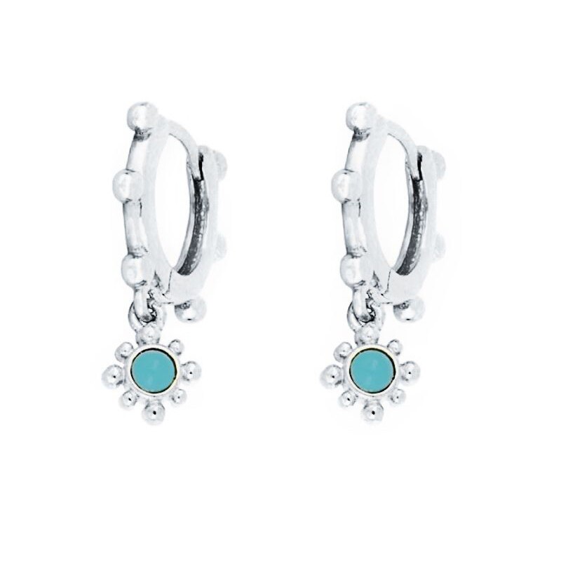 ROXI Bohemia Sunflower Turquoise Stone Small Round Beads Hoop Earrings for Women Wedding Jewelry Earrings 925 Sterling Silver: silver