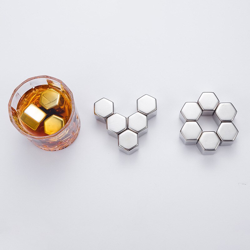 Golden Stainless Steel Whisky Hexagon Shape Bar Vodka Whisky Wine Beer Cooler Rocks Coolers Ice Cubes