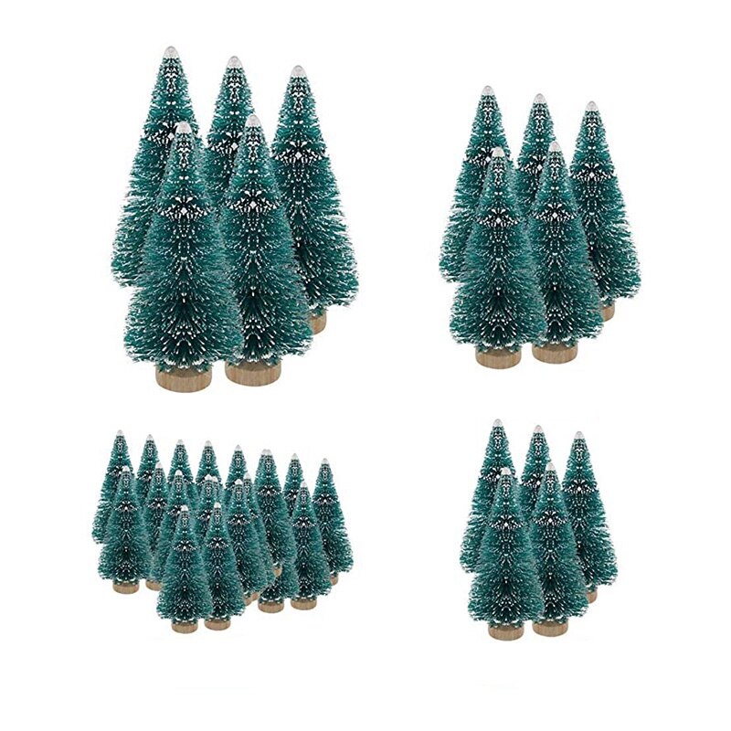 Mini Sisal Sneeuw Frosted Bomen Grenen Bottlebrush Bomen Met Houten Basis Fles Vrolijk Kerstfeest Letters Voor Party Kerst