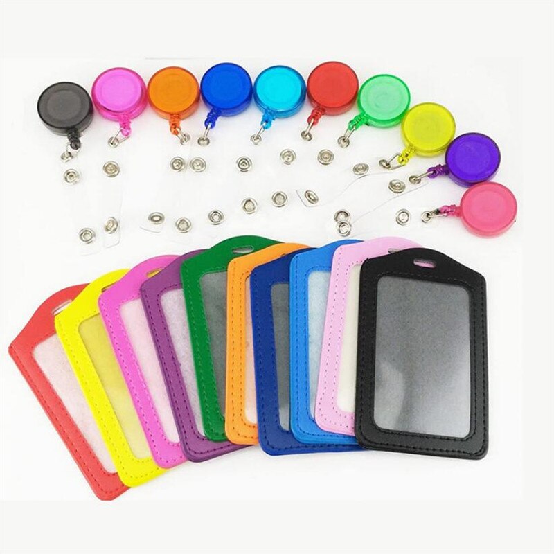 Bank Credit Card Houders Bus Id Identiteitskaarten Case Multicolor Badge Met Intrekbare Reel Werk Card Cover Pu Leer Kaarthouder