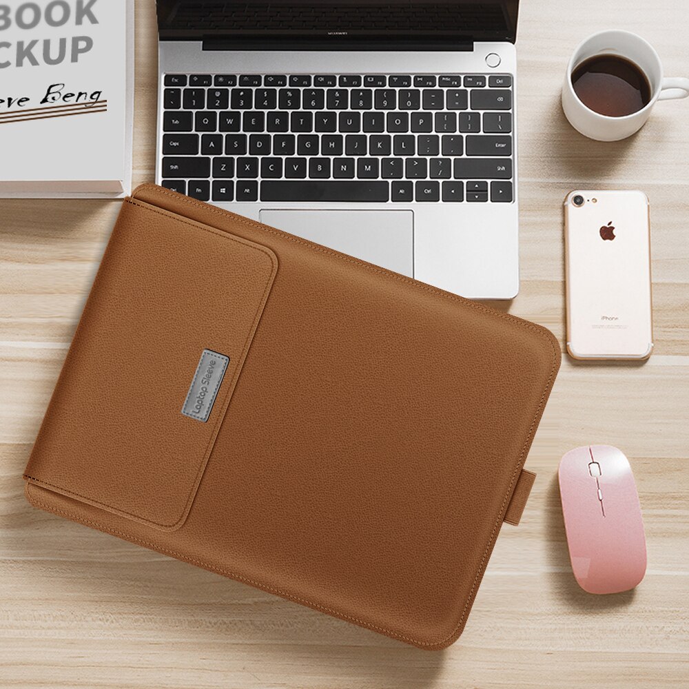 Bærbar taske til macbook air pro retina 11 12 13 14 15 15.6 tommer taske til bærbar computer med stativ pu lædercover til xiaomi air: Til brun / 12 "
