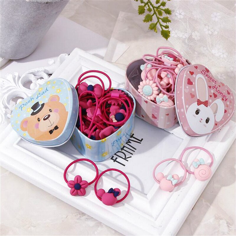 20 pièces/lot nouvelle boîte emballé filles mignon dessin animé élastique bandes de cheveux chapeaux chouchous bandes de caoutchouc bandeaux accessoires de cheveux