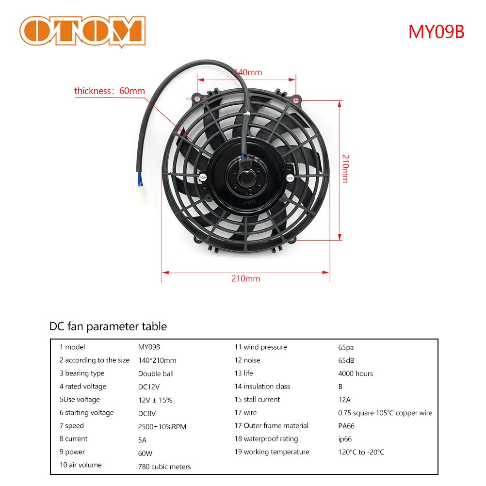 OTOM Universal Motorcycle Cooling Fan Dirt Pit Bike ATV Quad Oil Cooler Water Radiator Electric 12V For KTM Honda Yamaha Kawasak: MY09B