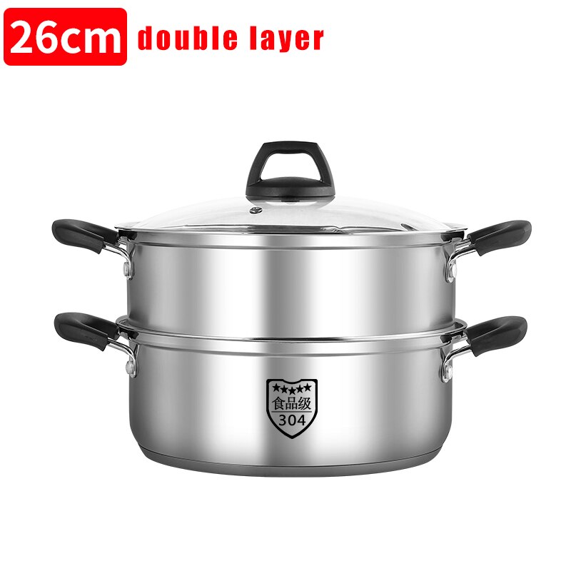Haus Küche Dampf Topf Suppe Topf Edelstahl Topf Multi-funktion Kochgeschirr Topf: 26CM-zwei Schicht