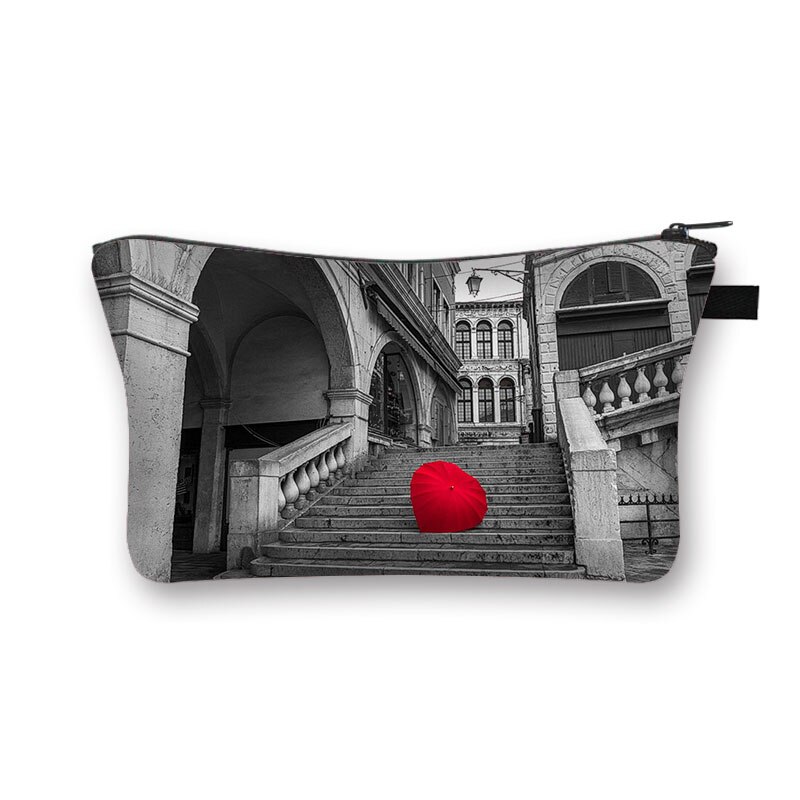 Czerwona i czarna seria kosmetyczka damskie szpilki wzór kosmetyczka o dużej pojemności torba na parasol Rose Make up Cases: shzbredrain11