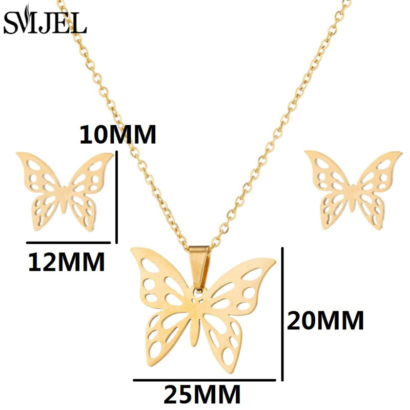 Juegos de joyas para mujer de mariposa de acero inoxidable de estilo coreano, collar con colgante de insecto y abeja de dibujos animados, de boda para playa de verano para niñas