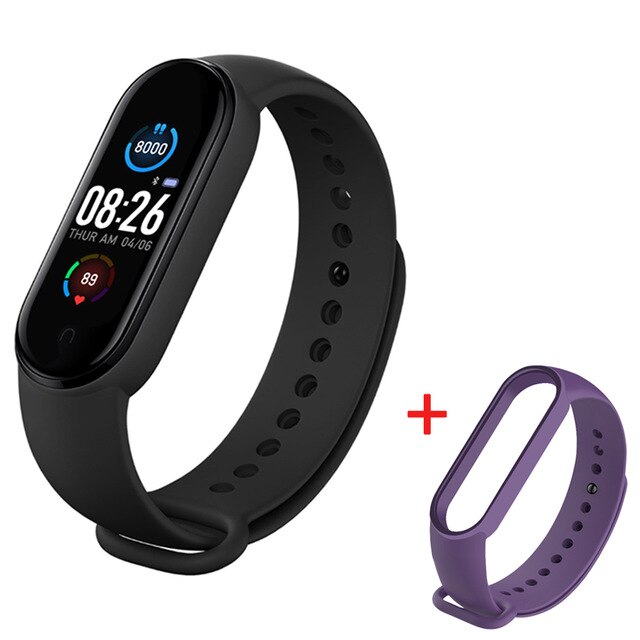 Smart Band M5 Smart Bracelet Blood Pressure Heart Rate Monitor Fitness Tracker Bluetooth M5 Band Men Women: Add Purple Strap