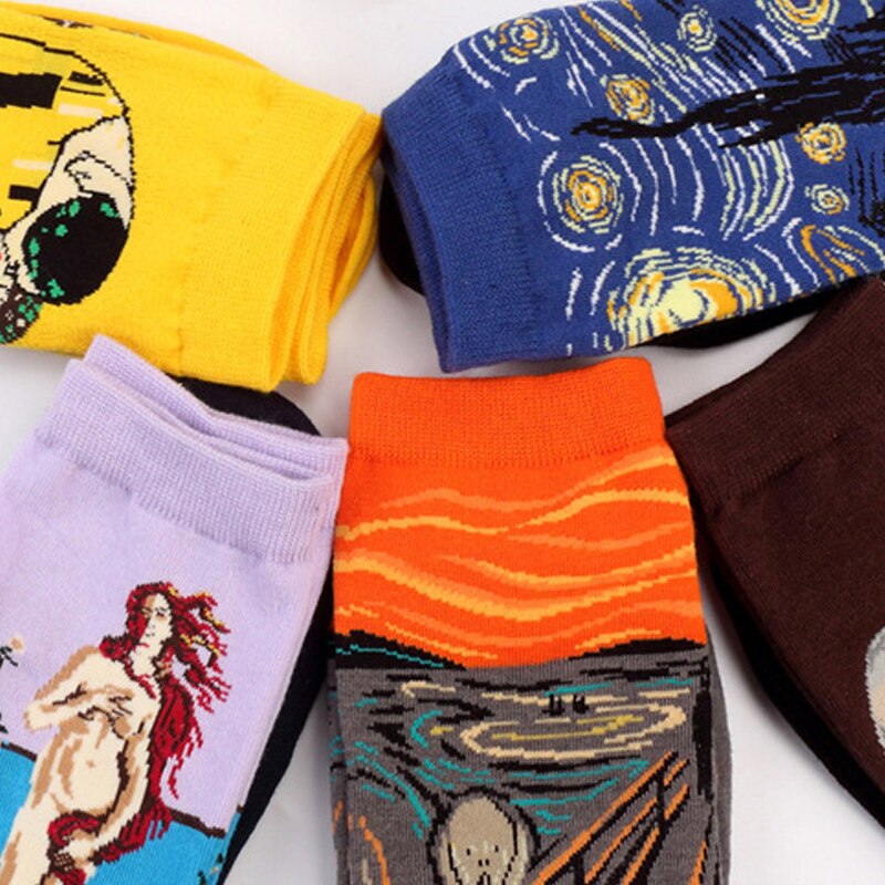 Autumn winter Retro Women Art Van Gogh Mural World Famous Oil Painting Series Female Socks Funny Socks