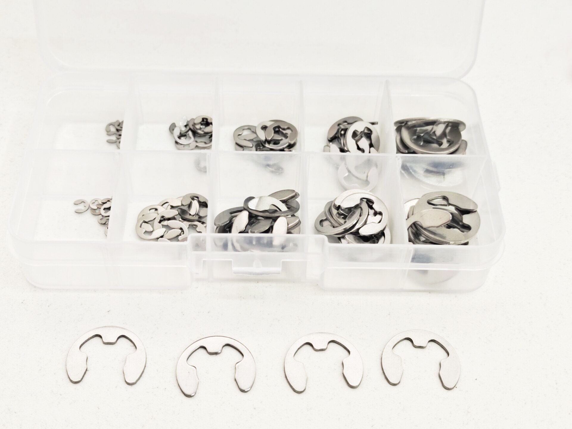 304 stainless steel E-shaped washer classification kit shaft fastener M1.5~M10 circlip fixing ring stainless steel 120pcs