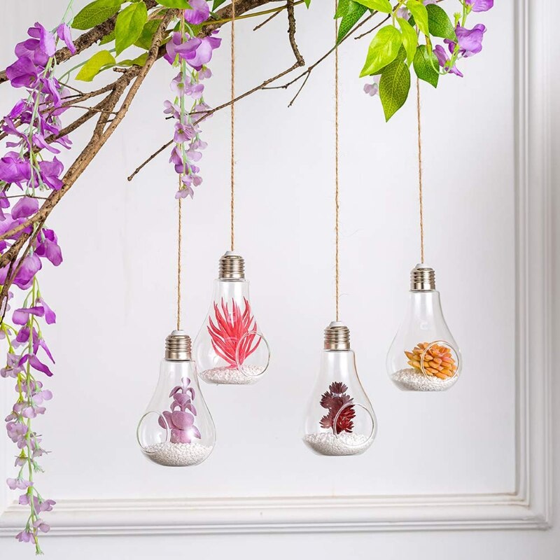 Glass Hanging Planter, Light Bulb Shaped Hanging Air Plant Holders, Flower Pots Plant Containers Terrarium Hanging Glas