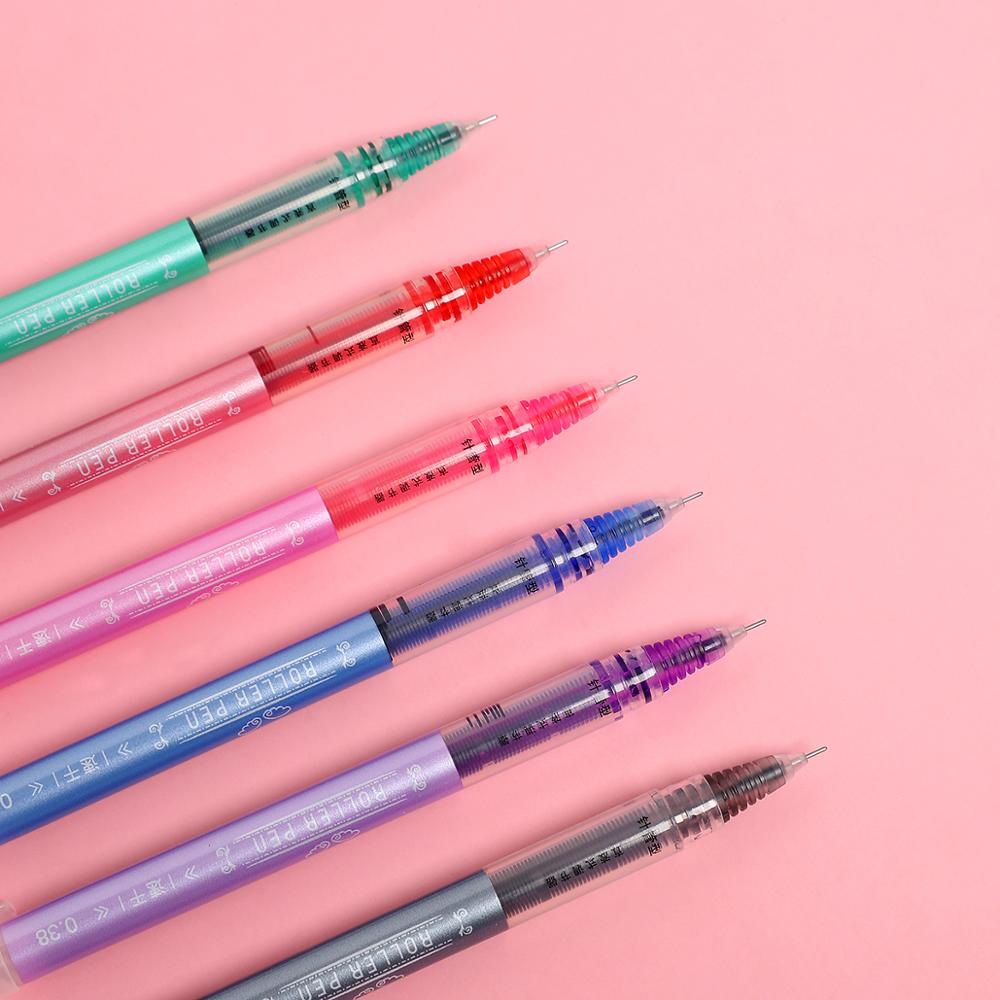 JIANWU 6pcs/set colourful Straight liquid gel pen 0.38mm Bright ink journal pen Cute student writing pen Office Supplies